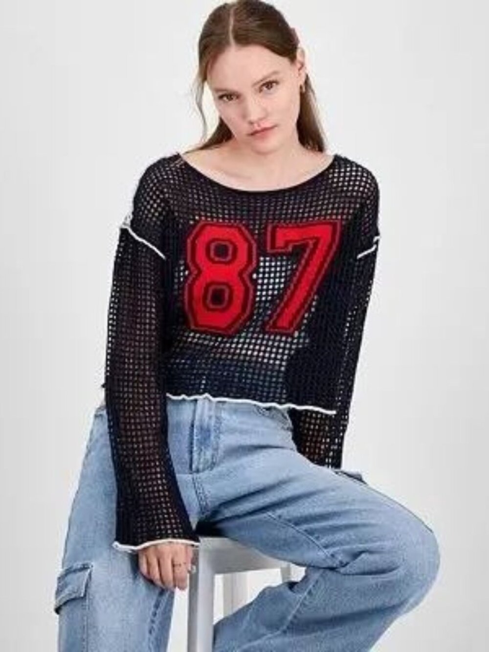 $89 Planet Heart Open-Knit Long-Sleeve Novelty Sweater 87 Navy Size S NWOT